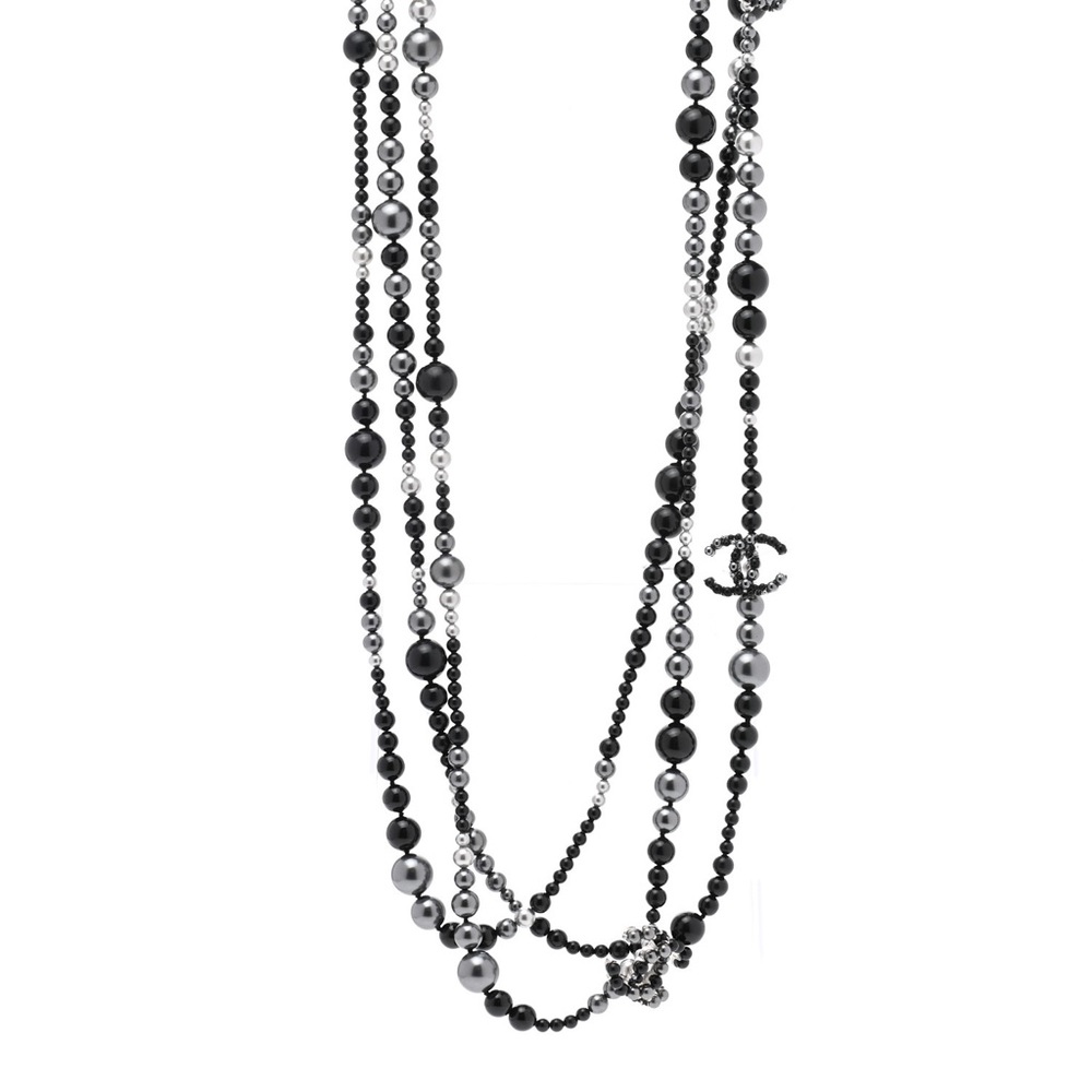 CHANEL Resin Pearl Beaded CC Multi Strand Necklace 114”